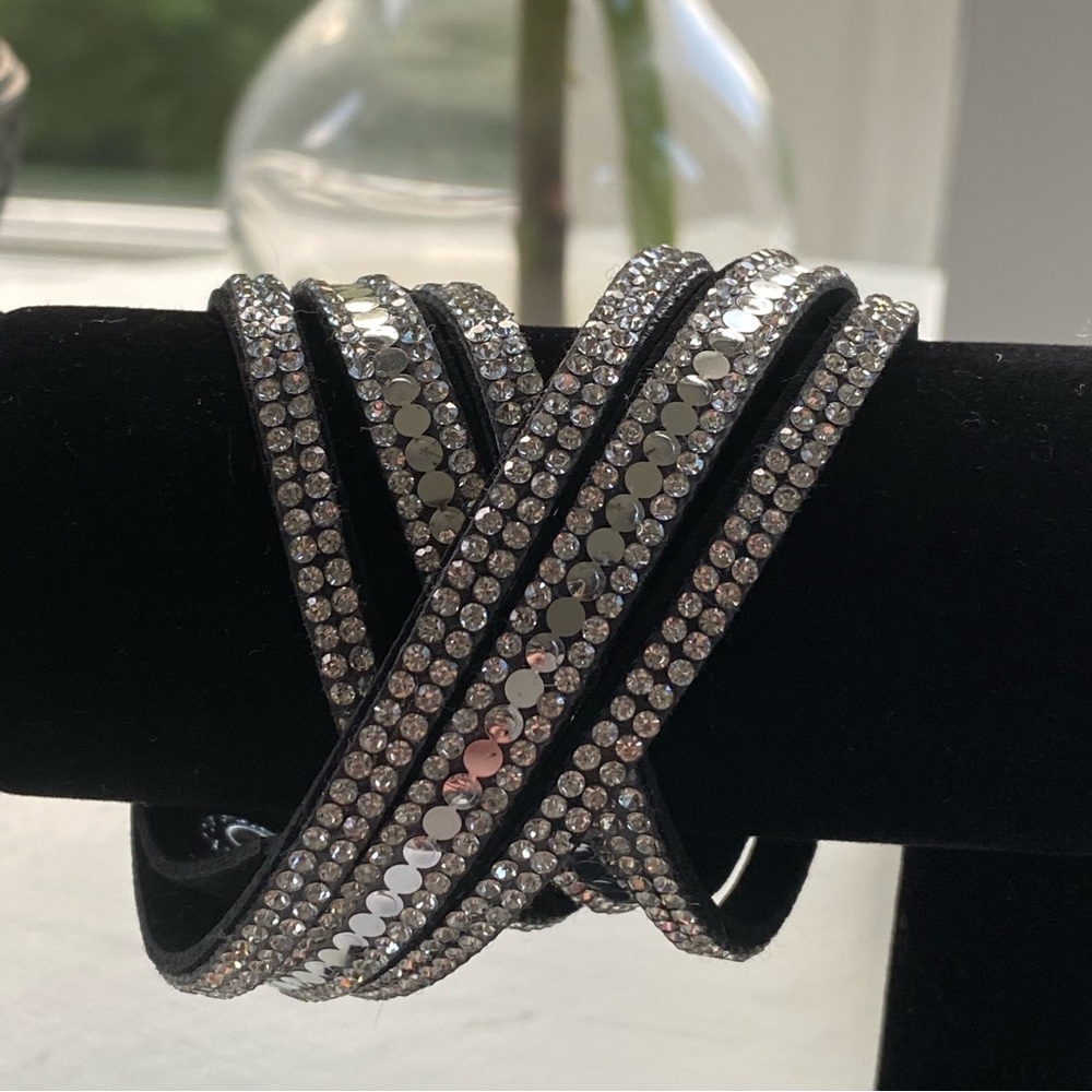 Leather Rhinestone Twist Bracelet
